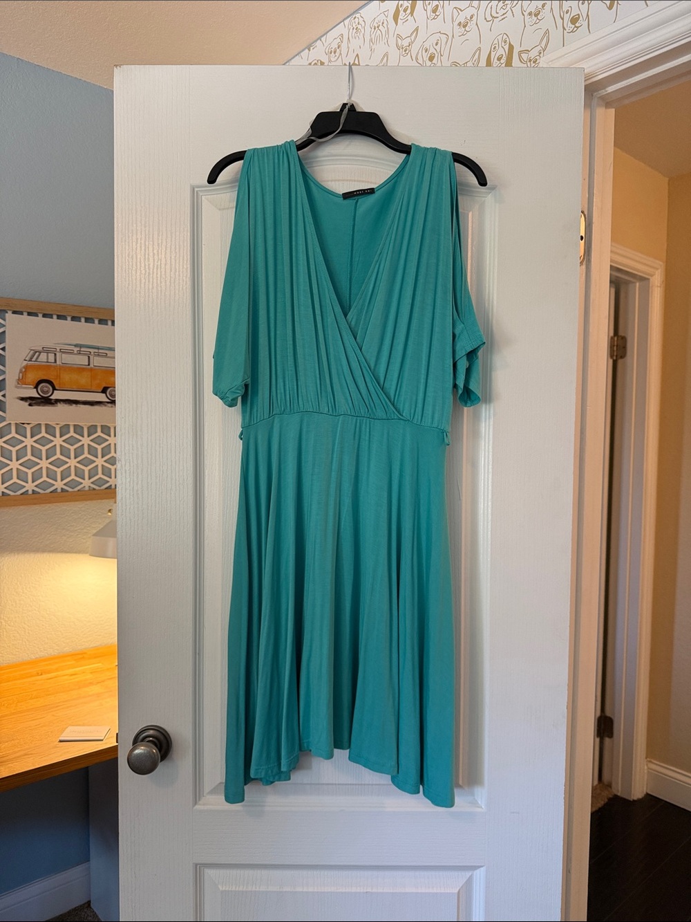 West Kei Teal Cold-Shoulder Wrap-Style Midi Dress